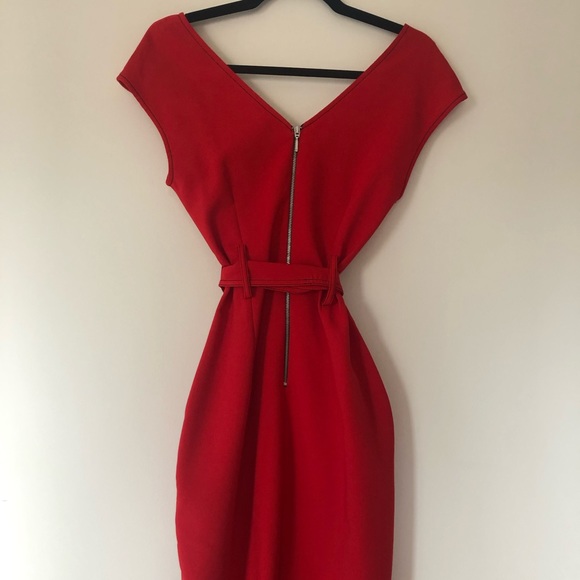New Zara XS red dress with tie and zipper back - Picture 2 of 5